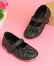 Mine Sole Bow Applique Detailed Glittered Velcro Closure Mary Jane Ballerinas - Black