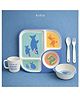 Kritiu Kids Bamboo Fiber Feeding Plate Set with Bowl, Spoon, Fork & Cup 5 Piece Baby Dinnerware Set (Shark Ocean Theme, Blue)