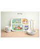 Kritiu Kids Bamboo Fiber Feeding Plate Set with Bowl, Spoon, Fork & Cup 5 Piece Baby Dinnerware Set (Cow Theme)