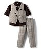 Rikidoos Cotton Woven Full Sleeves Checks 3 Piece Party Suit With Bow - Brown