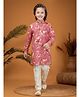 Ministitch Cotton Rayon Woven Full Sleeves Floral Printed Kurta & Pyjama Set - Pink