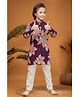 Ministitch Cotton Rayon Woven Full Sleeves Floral Printed Kurta & Pyajama  Set - Violet