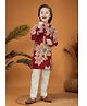 Ministitch Cotton Rayon Woven Full Sleeves Floral Printed Kurta & Pyajama  Set - Maroon