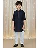 Ministitch Cotton Silk Woven Full Sleeves Solid Kurta & Pyjama Set - Navy Blue