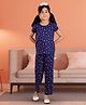Clothe Funn Cotton Knit Half Sleeves Heart Printed Coordinating Tee & Pant Night Suit - Navy Blue