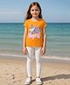 Clothe Funn Cotton Knit Half Sleeves Unicorn Printed Tee & Pant Set - Orange & Off White