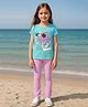 Clothe Funn Cotton Knit Half Sleeves Unicorn Printed Tee & Pant Set - Blue & Pink