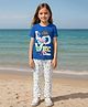 Clothe Funn Cotton Knit Half Sleeves Love Text Printed Tee & Pant Set - Royal & White