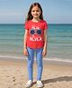 Clothe Funn Cotton Knit Half Sleeves Its Meow Or Never Text Printed Tee & Pant Set - Coral & Sky