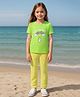 Clothe Funn Cotton Knit Half Sleeves Rainbow & Unicorn Printed Tee & Pant Set - Green & Yellow
