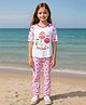 Clothe Funn Cotton Knit Half Sleeves Hot Air Balloon Printed Tee & Pant Set - White & Pink