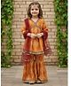 Cutiekins Rayon Woven Three Fourth Sleeves Ethnic Motifs Printed Kurti Sharara Set With Dupatta - Orange & Golden