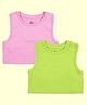 Kiddopanti Cotton Spandex Knit Pack of 2 Sleeveless Solid Racerback Ribbed Crop Tops - Neon Green & Baby Pink
