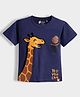 Orange Sugar 100% Cotton Knit Half Sleeves Giraffe & Yes You Can Text Printed Tee - Blue