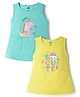 Simply Sinker Knit Sleeveless Unicorn Floral & Animal Printed Frocks Pack of 2 - Sea Green & Yellow