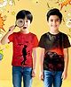 NUSYL Cotton Blend Knit Pack Of 2 Half Sleeves Car & Kid Printed Tee - Red & Brown