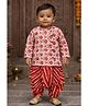 Pspeaches Cotton Woven Full Sleeves Floral & Paisley Printed Kurta Dhoti Set - Red