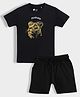 Orange Sugar 100% Cotton Knit Half Sleeves Fearless Text Printed & Lion Embroidered Tee & Shorts Set - Black