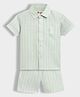 Orange Sugar Cotton Linen Woven Half Sleeves Striped Shirt & Shorts Set - Green