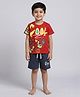 Little Ninja Cotton Knit Half Sleeves Cool Text Printed Tee With Shorts Set - Red