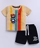 Little Ninja Cotton Knit Half Sleeves Bear Printed Tee & Shorts Set - Mustard