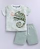 Little Ninja Cotton Knit Half Sleeves Chameleon Printed Tee & Shorts Set - Green