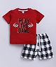 Little Ninja Cotton Knit Half Sleeves Play The Game Text  Printed Tee & Shorts Set - Red
