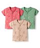 Pink Rabbit Sinker Knit Half Sleeves Dino Vehicles & Nautical Theme Printed Jhablas pack Of 3- Red Beige & Green