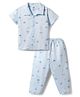 Pink Rabbit Interlock Knit Half Sleeves Co-ords Shirt & Pajama Night Suit with Ship Print - Light Blue