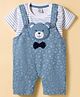 Be Baby Cotton Knit Half Sleeves Striped T-Shirt & Dungaree with Bow Applique Bear Print & Patch - Green & White