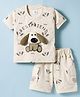 Be Baby Cotton Knit Half Sleeves T-Shirt & Shorts Set With Dog Print & Applique - Beige