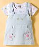 Be Baby Cotton Knit Frock & Half Sleeves Inner Tee With Floral Print & Applique - Blue & White