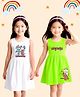 NUSYL Pure Cotton Knit Pack Of 2 Sleeveless Unicorn & Cute Unicorn Text Printed Dresses - White & Green