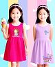 NUSYL Pure Cotton Knit Pack Of 2 Sleeveless Girl & Floral  Printed Dresses - Dark Pink & Lilac