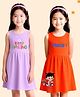 NUSYL Cotton Knit Pack Of 2 Sleeveless Keep Smiling & Hello Text Printed Dresses - Lilac & Orange