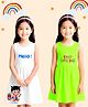 NUSYL Pure Cotton Knit Pack Of 2 Sleeveless Keep Smiling & Hello Text Printed Dresses - White & Green