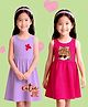 NUSYL Pure Cotton Knit Pack Of 2 Sleeveless Girl & Cutie Pie Text Printed Dresses - Lilac & Dark Pink