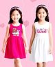 NUSYL Cotton Knit Pack Of 2 Sleeveless Sweet Text Printed Dresses -  Dark Pink & White