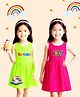 NUSYL Cotton Knit Pack Of 2 Sleeveless Rainbow & You Were Made To Shine Text Printed Dresses - Green & Dark Pink