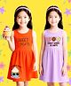 NUSYL Cotton Knit Pack Of 2 Sleeveless Donut Worry Be Happy Text Printed Dresses - Orange & Lilac