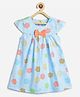 Campana 100% Cotton Woven Cap Sleeves Floral Printed Bow Embellished Dress - Light Blue & Peach