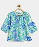 Campana Rayon Woven Three Fourth Sleeves Floral & Leaves  Printed Top  - Sea Green & Blue