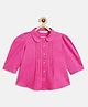 Campana 100% Cotton Woven Three Fourth Sleeves Pleated Top - Dark Pink
