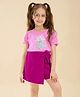 Tiara Cotton Jersey Knit Half Puffed Sleeves Pineapple Designed Sequins Embellished Top & Skort Set - Pink