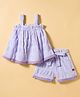 Dew Drops Cotton Woven Sleeveless Checked Co-Ords Top & Shorts Set - Purple