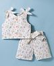 Dew Drops Cotton Woven Sleeveless Floral Printed Co-Ords  Top & Shorts Set - OffWhite