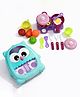 Toytales Kids Kitchen Play Set Trolley Owl Shape Portable Cooking Pretend Play Toy with Wheels - Blue
