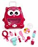 Toytales Kids Beauty Play Set Trolley Owl Shape Suitcase with Wheels & Pretend Makeup Kit - Maroon