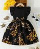 Bolly Lounge Cotton Blend Knit Frill Sleeves Bow Applique Detailed Butterfly Printed Dress - Black