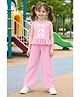 Aww Hunnie Cotton Woven Sleeveless Checked & Bow Applique Detailed Coordinating Top & Palazzo Set - Pink